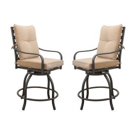 Outdoor Living Swivels Bar Stools, Outdoor Bistro Set for Garden Balcony Backyard Deck, High Bar Chairs with Seat & Back Cushion,Khaki(2 Chairs)