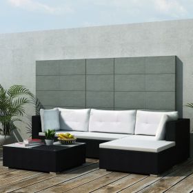 5 Piece Patio Lounge Set with Cushions Poly Rattan Black (Color: Black)