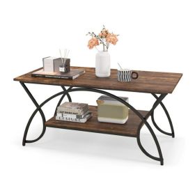 Rectangular Coffee Table with Metal Frame for Living Room (Type: Coffee Tables, Color: Rustic Brown)