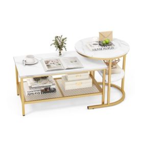 Nesting Coffee Table with Extra Storage Shelf for Living Room (Type: Coffee Tables, Color: Gold & White)