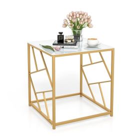 Household Decor Square End Table with Tempered Glass Tabletop (Type: 1 pcs, Color: White & Gold)