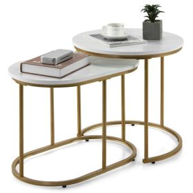 Living Room Set of 2PCS Modern Classic Yet Simper Nesting End Coffee Tables (Type: Coffee Tables, Color: White A)