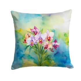 Orchids in Watercolor Throw Pillow Machine Washable, Indoor Outdoor Decorative Pillow for Couch, Bed or Patio, 18Hx18W (Default: Default)