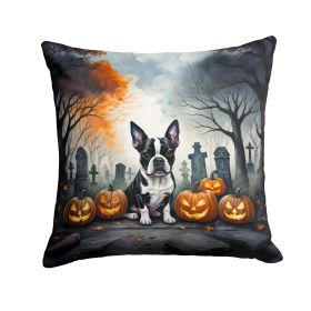Boston Terrier Spooky Halloween Throw Pillow Machine Washable, Indoor Outdoor Decorative Pillow for Couch, Bed or Patio, 18Hx18W (Default: Default)