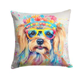 Yorkshire Terrier Hippie Dawg Throw Pillow Machine Washable, Indoor Outdoor Decorative Pillow for Couch, Bed or Patio, 18Hx18W (Default: Default)