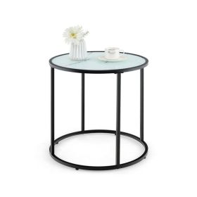 Small End Table with Metal Frame and Faux Marble Glass Top (Type: Coffee Tables, Color: White & Black)