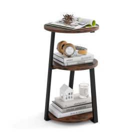 Round Side Table with Metal Frame for Living Room & Bedroom (Type: 1 Piece, Color: Brown & Black)