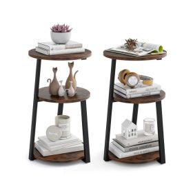 Round Side Table with Metal Frame for Living Room & Bedroom (Type: 2 Piece, Color: Brown & Black)
