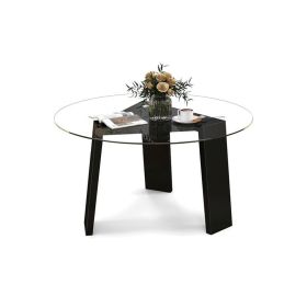 Glass Coffee Table with Solid Rubber Wood Legs for Small Space (Color: Black, size: 29.5 Inch)