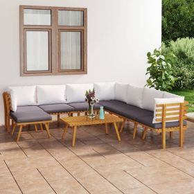 9 Piece Patio Lounge Set with Cushions Solid Acacia Wood (Color: Brown)